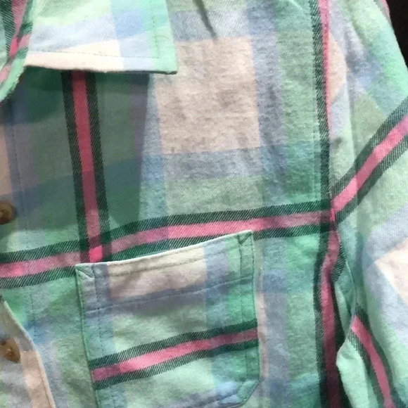 ThereABouts multi-plaid flannel like long sleeve button down top, Mint - Picture 3 of 10